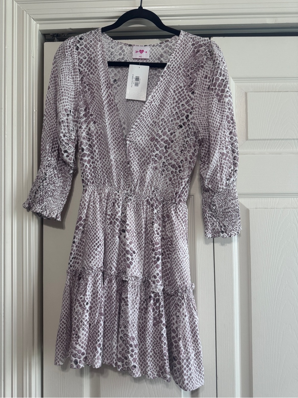 Buddy Love Lilac Snake-Print V-Neck Tiered Mini Dress